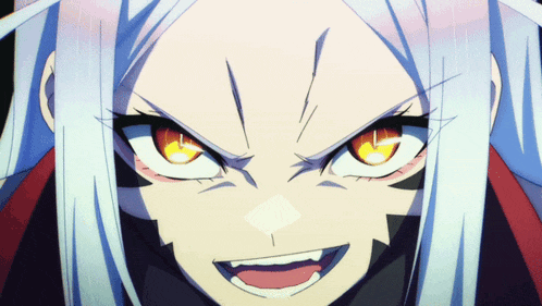 a close up of an anime character with white hair