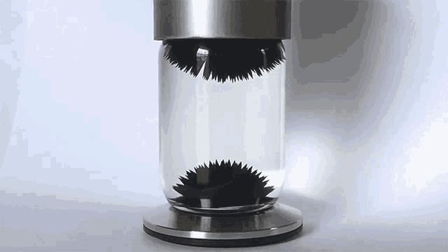 a glass jar with a metal lid and a magnet inside of it