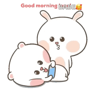 a cartoon rabbit is kissing another rabbit on the back .