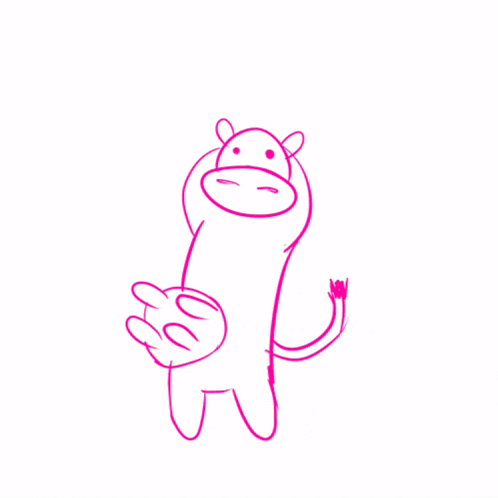 a drawing of a cow and a rabbit standing next to each other