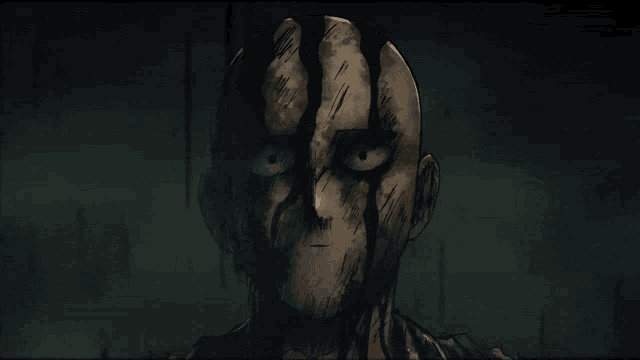 a close up of a man 's face with blood coming out of his head