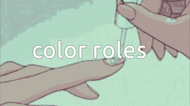 a pixel art drawing of a person applying nail polish with the words color roles above them