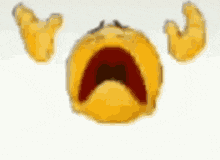 a yellow smiley face is crying with its mouth open .