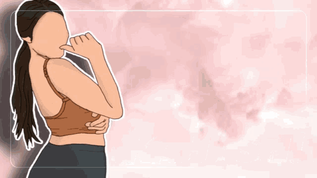 a drawing of a woman with a ponytail and a bra
