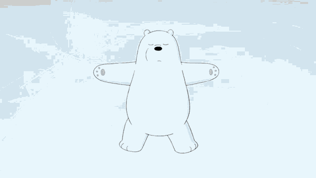 a polar bear with its eyes closed and arms outstretched