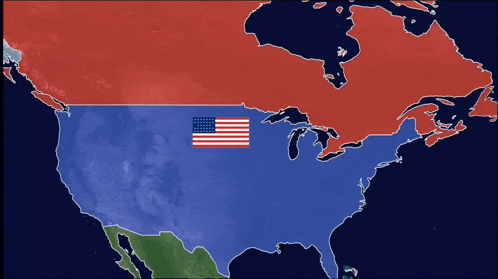 a map of the united states and canada with an american flag