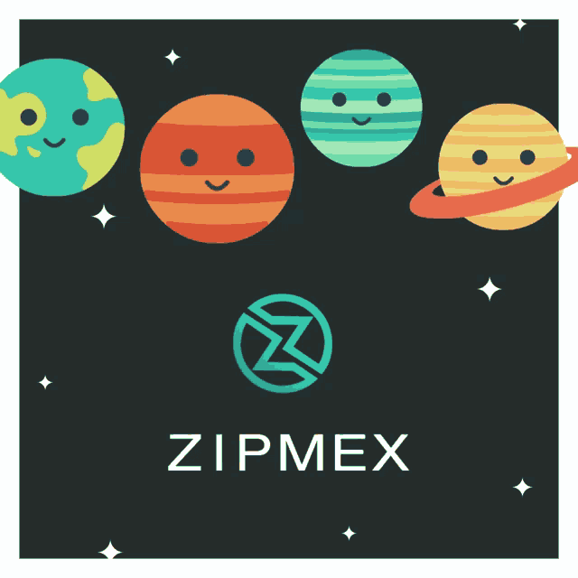 an illustration of planets with faces and the word zipmex below them