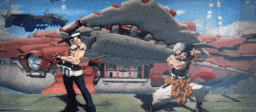 a man with a sword is standing next to another man