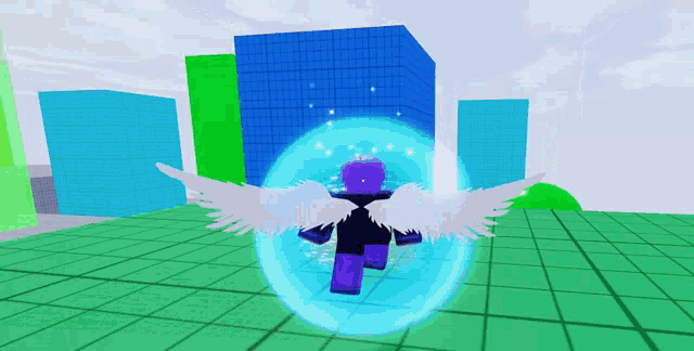 a cartoon character with wings is flying through a blue sphere
