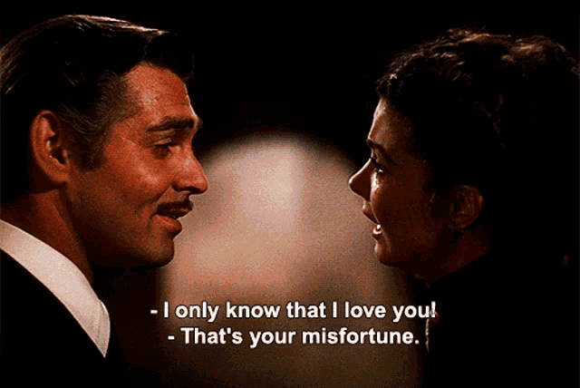 a man and woman are looking at each other and the man says i only know that i love you