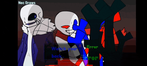 a cartoon of sans and error with the words nec draws on the bottom