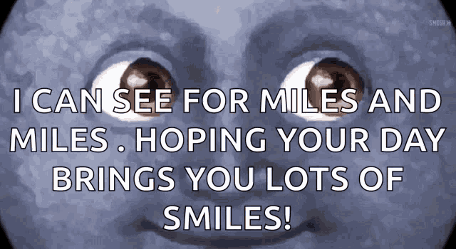 a picture of a face with the words " i can see for miles and miles "