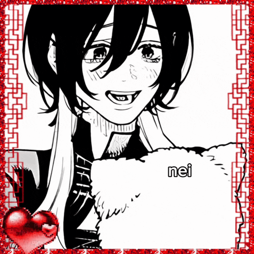 a black and white drawing of a girl with the word nei written on it