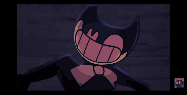 a cartoon character is standing in front of a purple wall