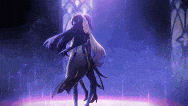 a couple of anime girls dancing in a dark room