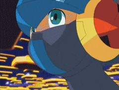 a pixel art drawing of a cartoon character with a mask on his face