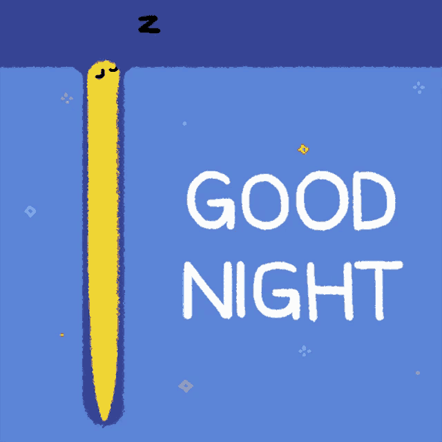 a blue background with a yellow worm sleeping and the words " good night "