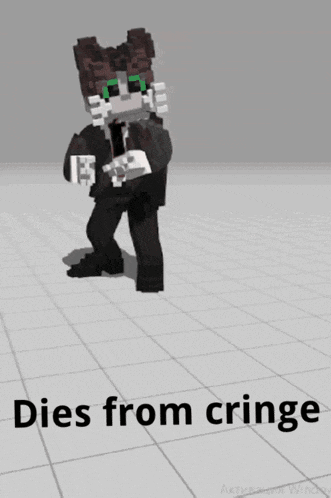 a picture of a minecraft character with the words dies from cringe on the bottom