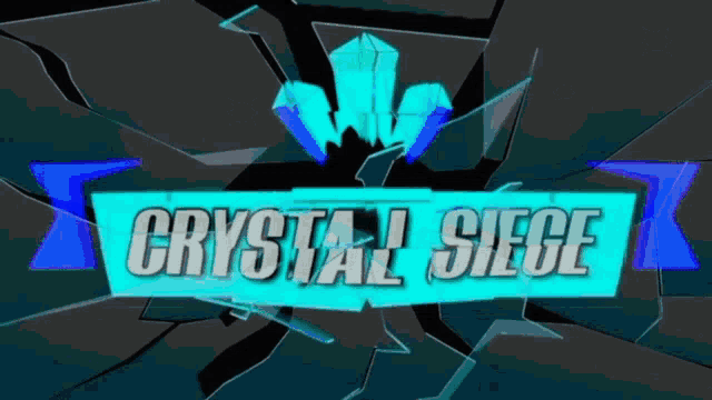 a blue sign that says crystal siege is surrounded by shattered glass