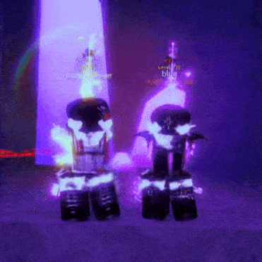 two roblox characters are standing next to each other in a dark room