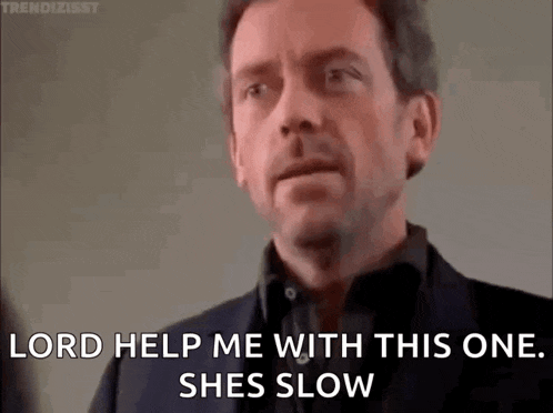 a man in a suit is talking to another man and says `` lord help me with this one , she 's slow '' .