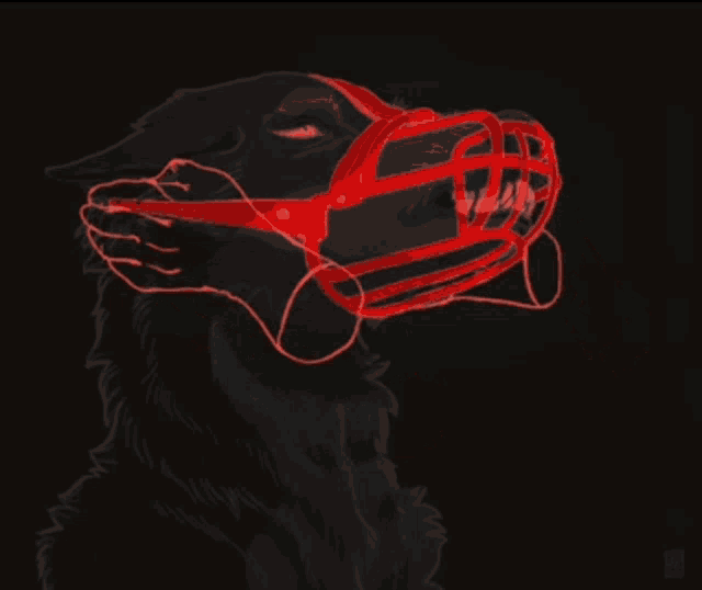 a drawing of a dog wearing a muzzle that says ' i am a dog '