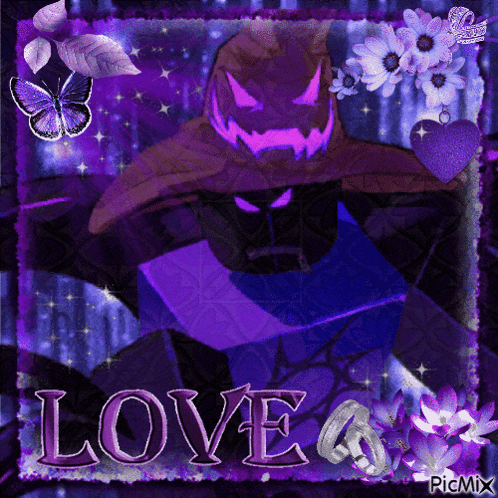 a picture of a scarecrow with the word love written on it