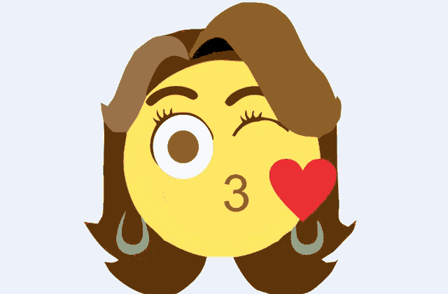 a woman 's face with a smiley face and heart shaped eyes