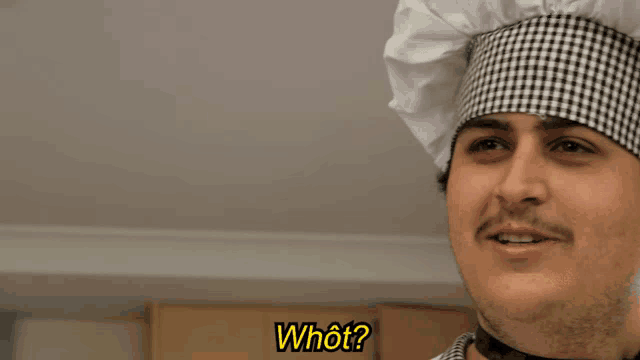 a man in a chef 's hat says what