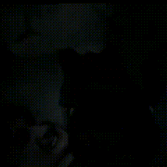 a close up of a person 's face with a black background