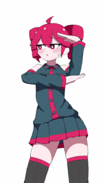 a drawing of a girl with pink hair and a blue shirt