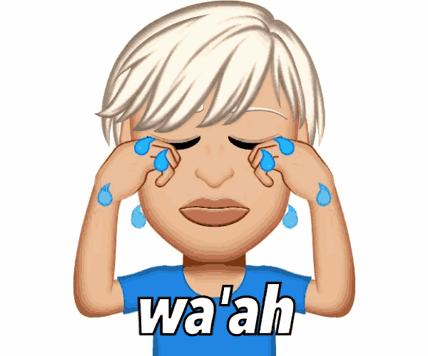 a cartoon of a woman crying with the word wa 'ah written below her