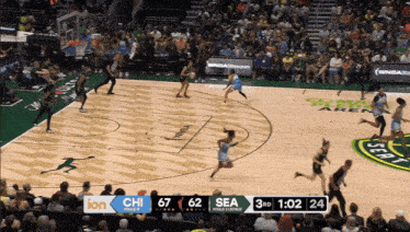 a basketball game is being played between the sea and chi