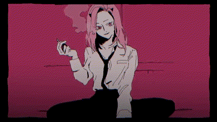 a pixel art drawing of a woman smoking a cigarette .