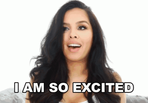 a woman says i am so excited in front of her face