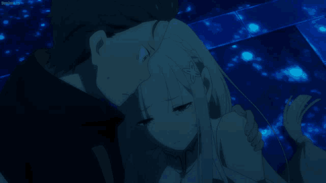 a man and a woman are hugging in a scene from an anime