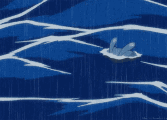 a cartoon drawing of a group of rabbits swimming in the ocean