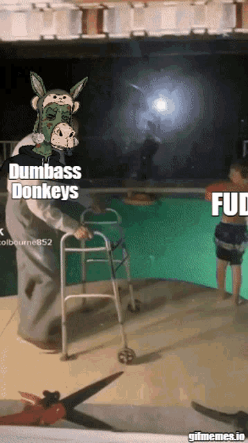 a man in a donkey costume using a walker