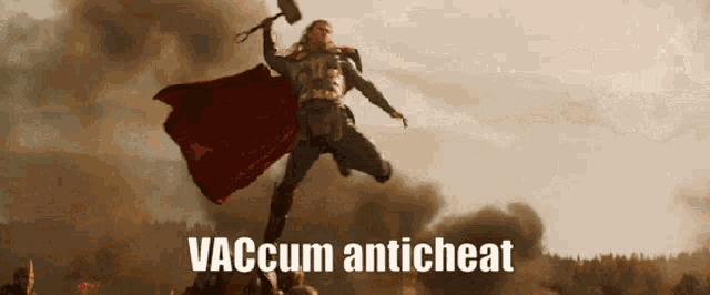 a picture of thor holding a hammer and the words vaccum anticheat below him
