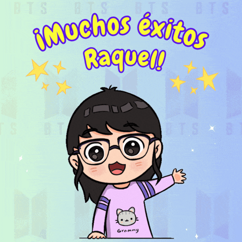 a cartoon of a girl wearing glasses and a shirt that says grammy on it