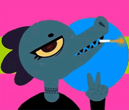 a cartoon character smoking a cigarette and giving a peace sign .