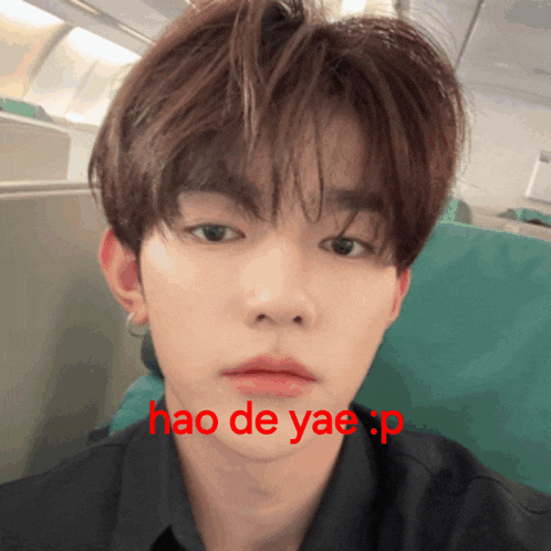 a close up of a person 's face with the words hao de yae : p below it