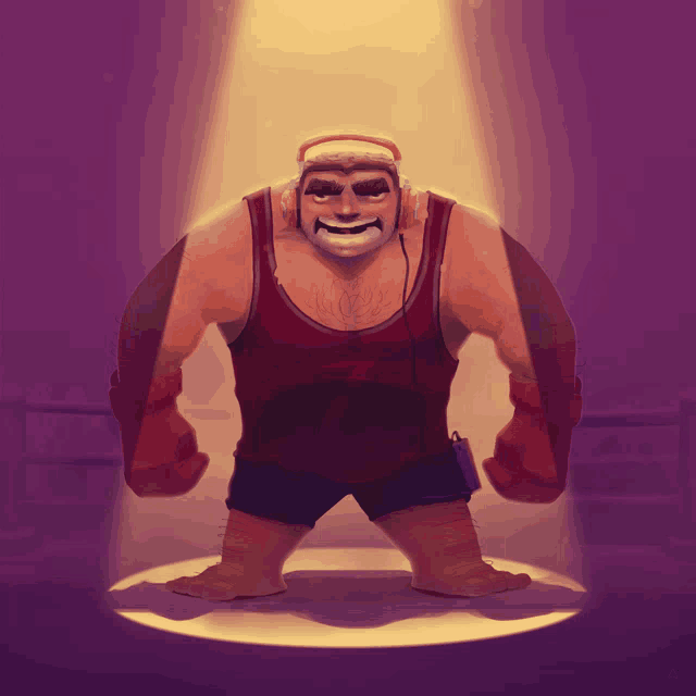 a man wearing headphones and boxing gloves is standing in a spotlight