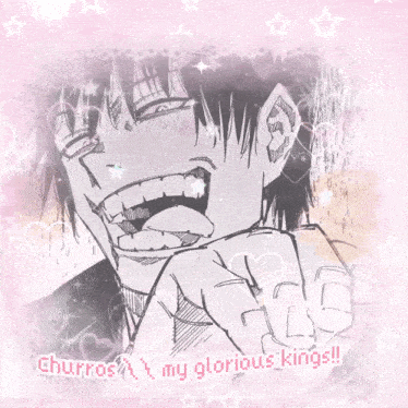 a drawing of a man with the words churros my glorious kings on it