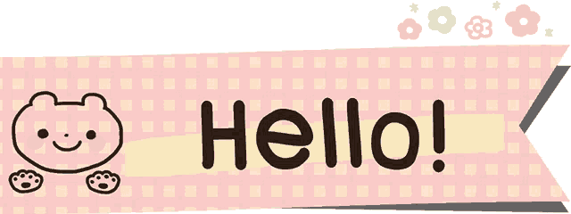 a banner that says hello with a teddy bear and flowers