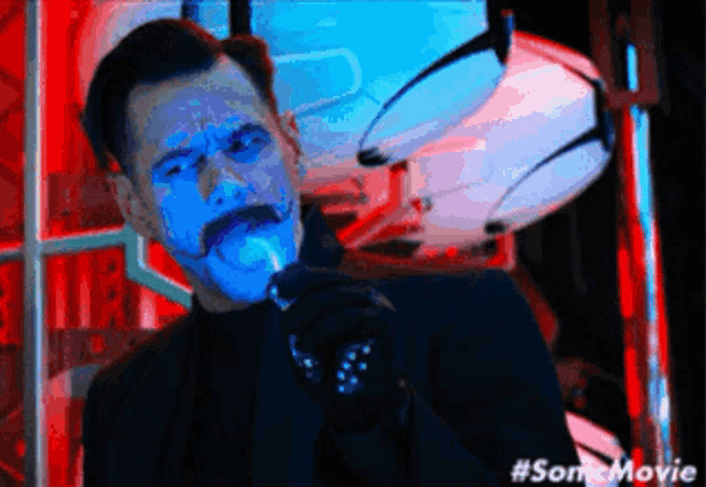 a cartoon of a man with a mustache and gloves with the sonic movie written in the corner