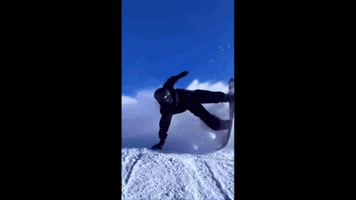a snowboarder is doing a trick in the snow