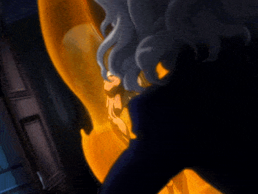 a person with gray hair is standing in front of a glowing object