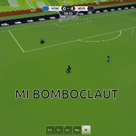 a soccer game is being played with the words mi bomboclaut in the corner