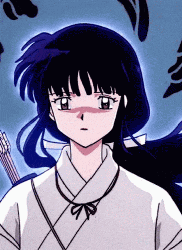 a drawing of a girl with purple hair and a white shirt